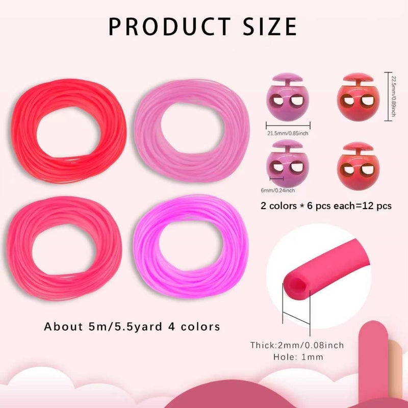 GeryVtee Cord Lock Kit Knitting Stitches Holder Barber Cord Stitch Markers Knit Stiches Keeper 12 Pcs Silicone Stitch Holders & 4 Rolls Round Barber Cords for Knitting Projects (Pink Style) - Image 2